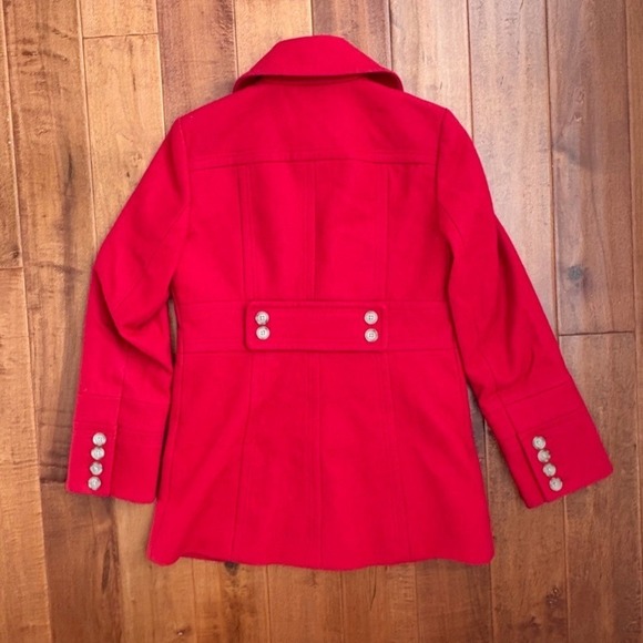 J. Crew Classic Red Wool-Blend Button-Down Polo Trench Coat Belted Sz 8 - Picture 9 of 15